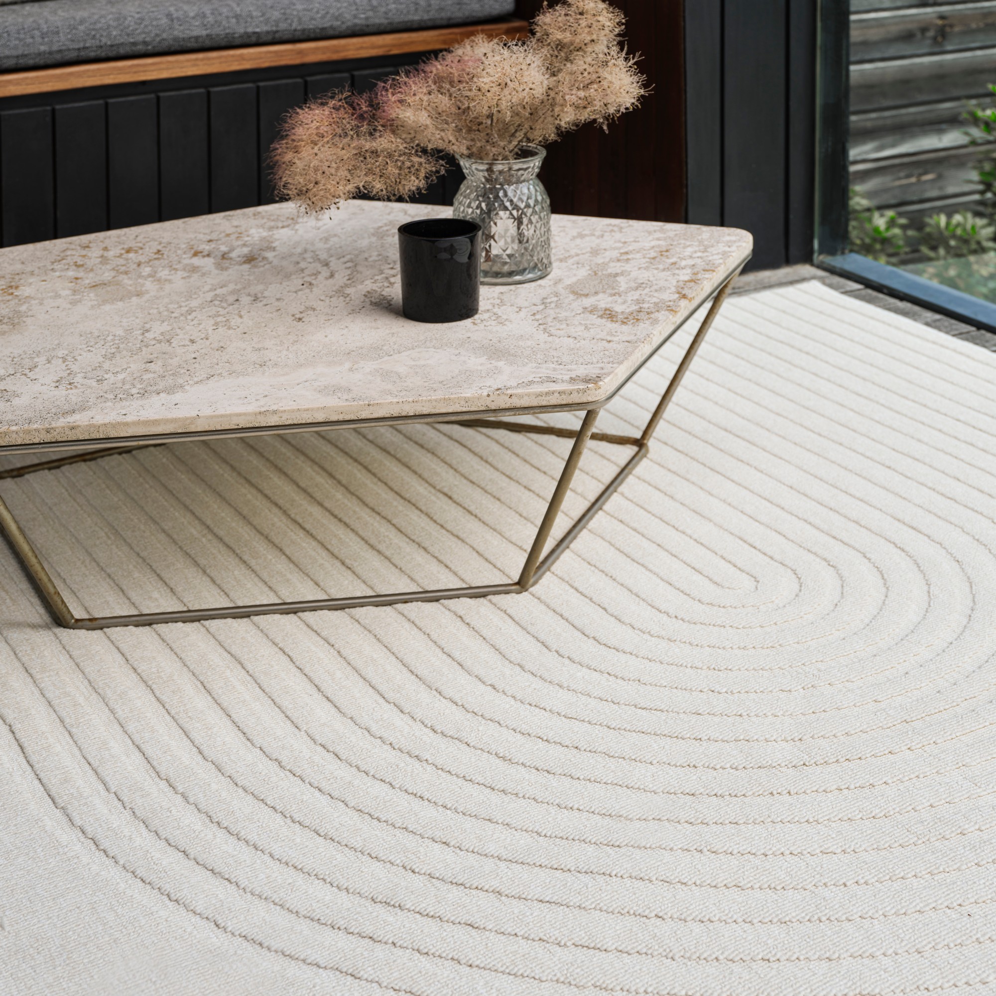 Antibes Deco Geometric Outdoor Rugs In An08 White